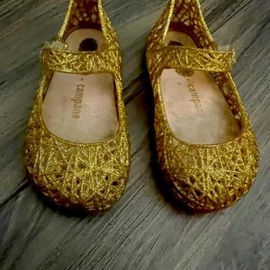 Mini Melissa Gold CAMPANA Shoes. Perfect for the holidays!